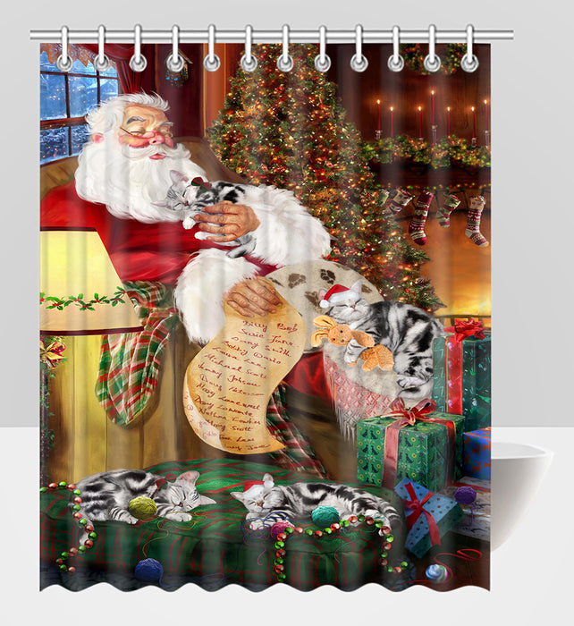 Santa Sleeping with American Shorthair Dogs Shower Curtain