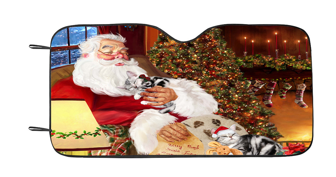 Santa Sleeping with American Shorthair Dogs Car Sun Shade