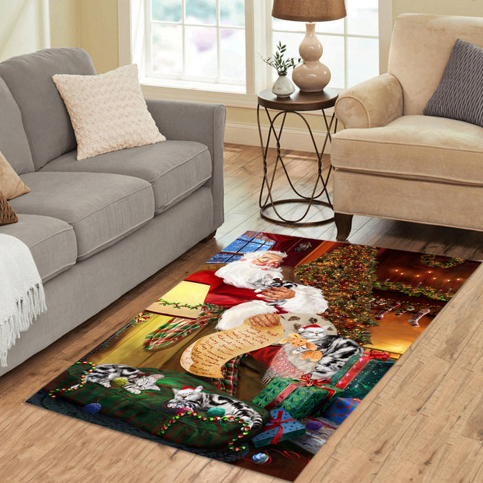 Santa Sleeping with American Shorthair Dogs Area Rug