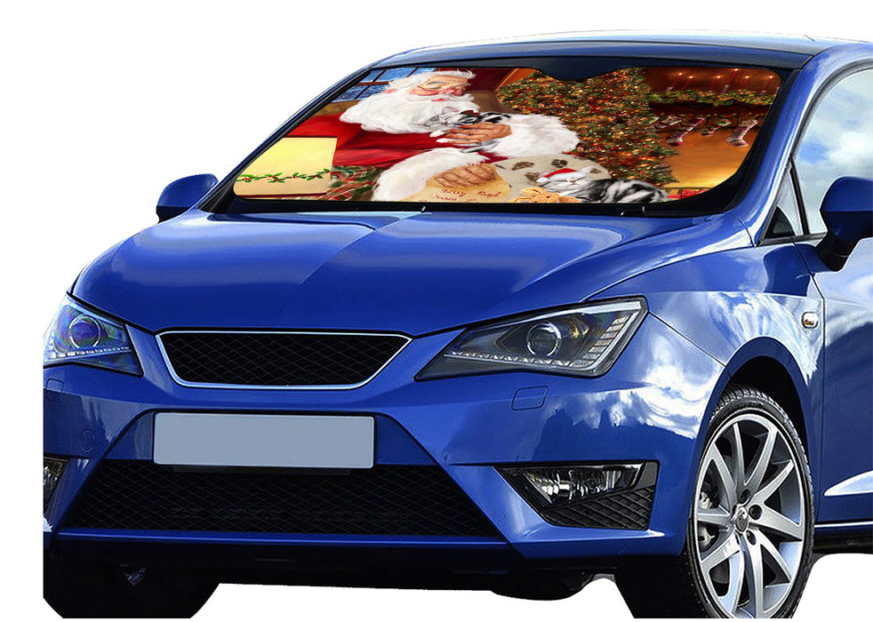 Santa Sleeping with American Shorthair Dogs Car Sun Shade