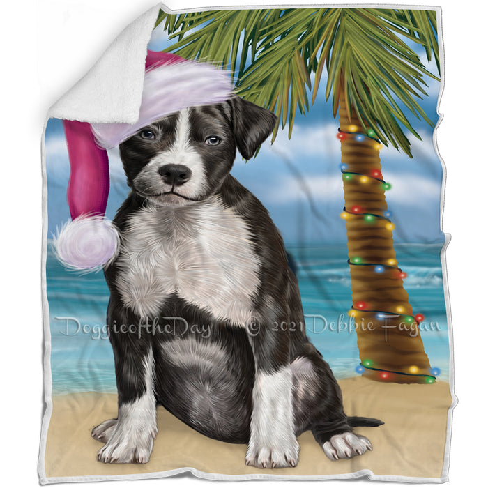 Summertime Happy Holidays Christmas American Staffordshire Dog on Tropical Island Beach Blanket D105