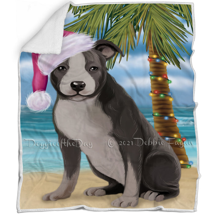 Summertime Happy Holidays Christmas American Staffordshire Dog on Tropical Island Beach Blanket D154
