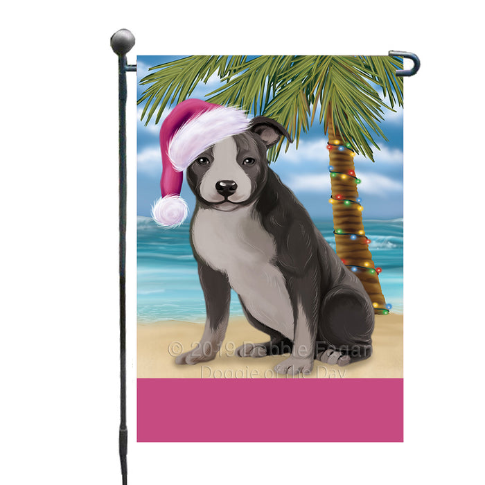 Personalized Summertime Happy Holidays Christmas American Staffordshire Dog on Tropical Island Beach  Custom Garden Flags GFLG-DOTD-A60376