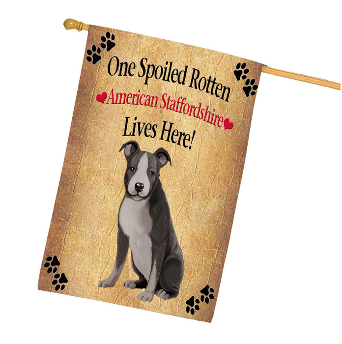 Spoiled Rotten American Staffordshire Dog House Flag Outdoor Decorative Double Sided Pet Portrait Weather Resistant Premium Quality Animal Printed Home Decorative Flags 100% Polyester FLG68119