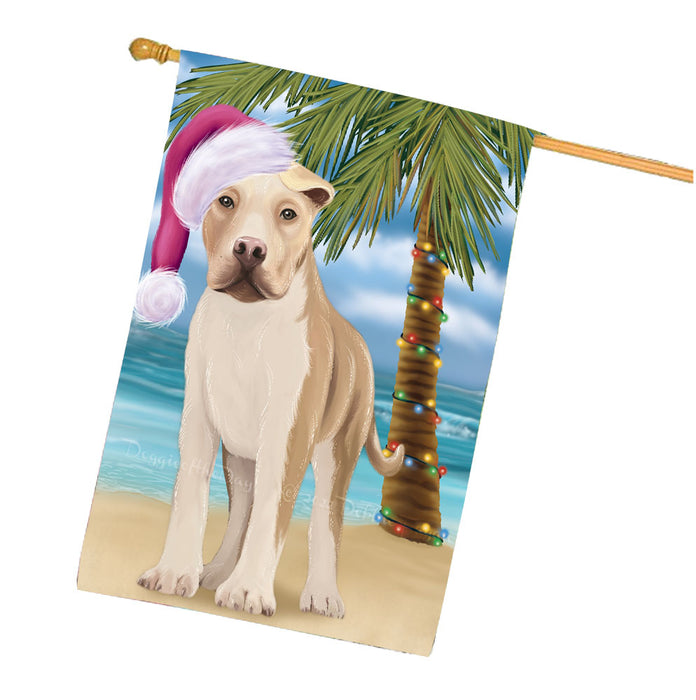 Christmas Summertime Beach American Staffordshire Dog House Flag Outdoor Decorative Double Sided Pet Portrait Weather Resistant Premium Quality Animal Printed Home Decorative Flags 100% Polyester FLG68657