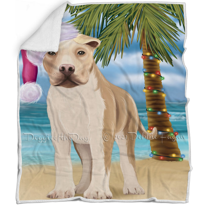 Summertime Happy Holidays Christmas American Staffordshire Terrier Dog on Tropical Island Beach Blanket