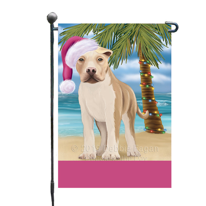 Personalized Summertime Happy Holidays Christmas American Staffordshire Dog on Tropical Island Beach  Custom Garden Flags GFLG-DOTD-A60377