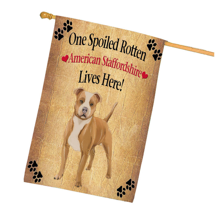 Spoiled Rotten American Staffordshire Dog House Flag Outdoor Decorative Double Sided Pet Portrait Weather Resistant Premium Quality Animal Printed Home Decorative Flags 100% Polyester FLG68122