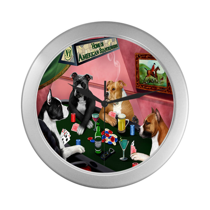 Home of American Staffordshire Dogs Playing Poker Silver Wall Clocks