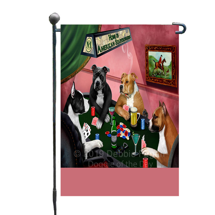 Personalized Home of American Staffordshire Dogs Four Dogs Playing Poker Custom Garden Flags GFLG-DOTD-A60231