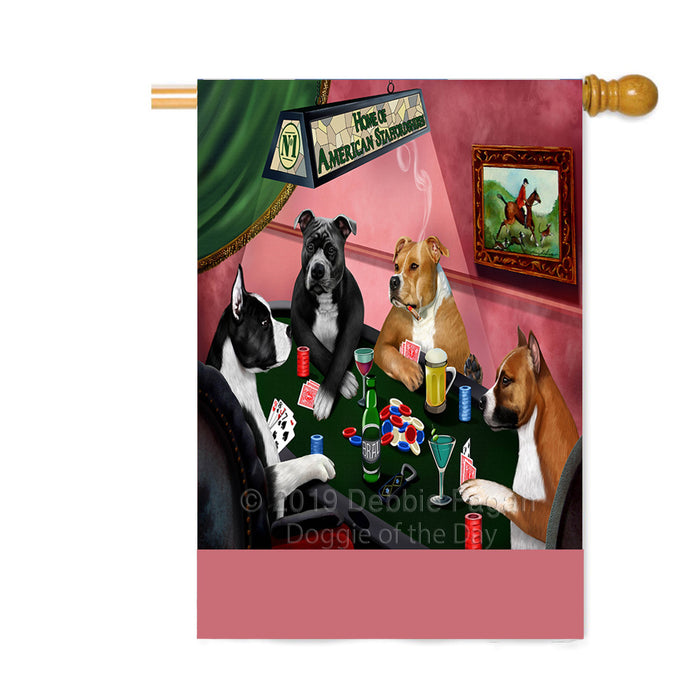 Personalized Home of American Staffordshire Dogs Four Dogs Playing Poker Custom House Flag FLG-DOTD-A60287