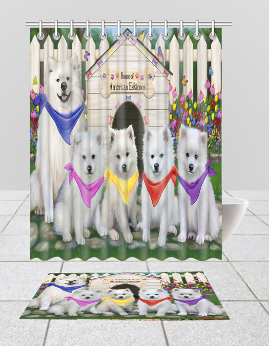 Spring Dog House American Eskimo Dogs Bath Mat and Shower Curtain Combo