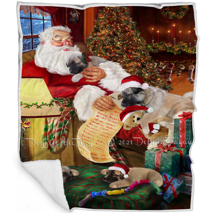 Anatolian Shepherds Dog and Puppies Sleeping with Santa Blanket