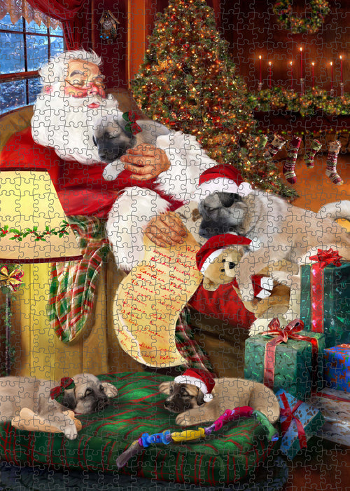 Santa Sleeping with Anatolian Shepherd Dogs Portrait Jigsaw Puzzle for Adults Animal Interlocking Puzzle Game Unique Gift for Dog Lover's with Metal Tin Box