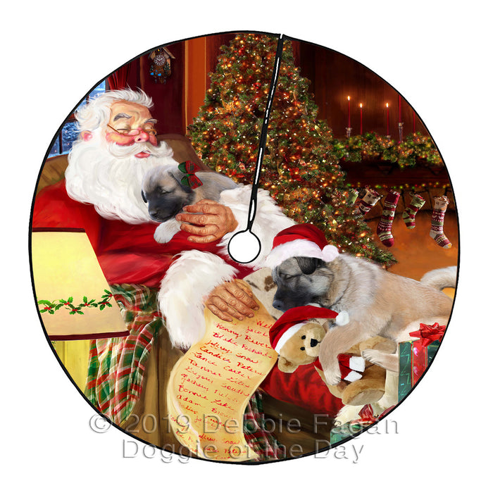 Santa Sleeping with Anatoalian Shepherd Dogs Christmas Tree Skirt