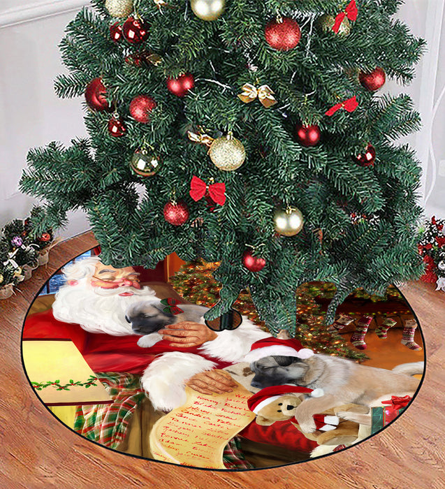 Santa Sleeping with Anatoalian Shepherd Dogs Christmas Tree Skirt