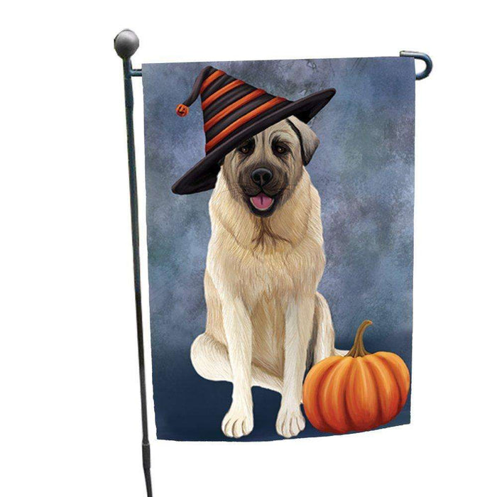 Anatolian Shepherd Dog Wearing Witch Hat with Pumpkin Garden Flag