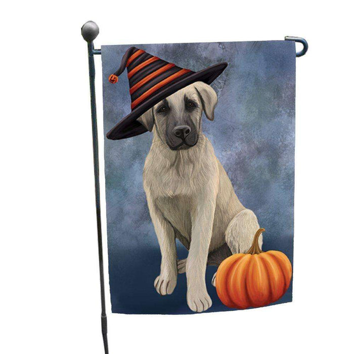 Anatolian Shepherd Puppy Dog Wearing Witch Hat with Pumpkin Garden Flag