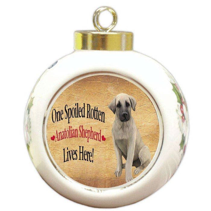 Anatolian Shepherd Puppy Spoiled Rotten Dog Round Ball Christmas Ornament