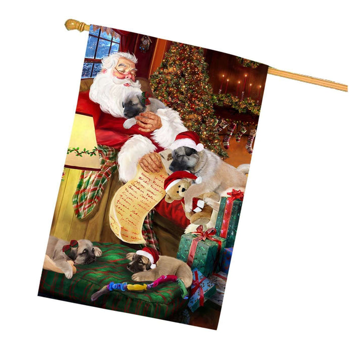 Anatolian Shepherds Dog and Puppies Sleeping with Santa House Flag