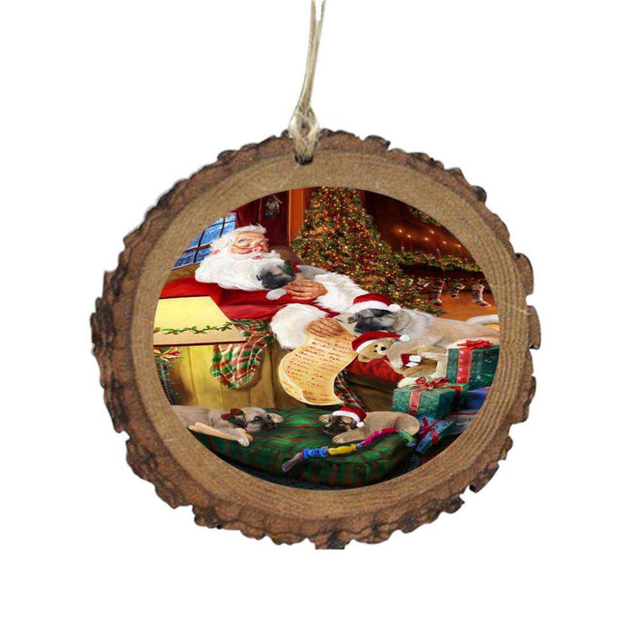 Anatolian Shepherds Dog and Puppies Sleeping with Santa Wooden Christmas Ornament WOR49239