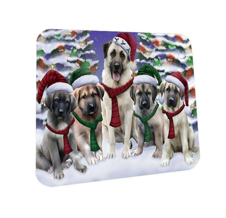 Anatolian Shepherds Dog Christmas Family Portrait in Holiday Scenic Background Coasters Set of 4