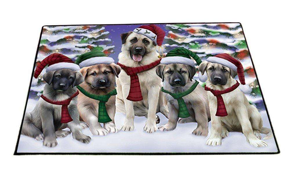 Anatolian Shepherds Dog Christmas Family Portrait in Holiday Scenic Background Indoor/Outdoor Floormat