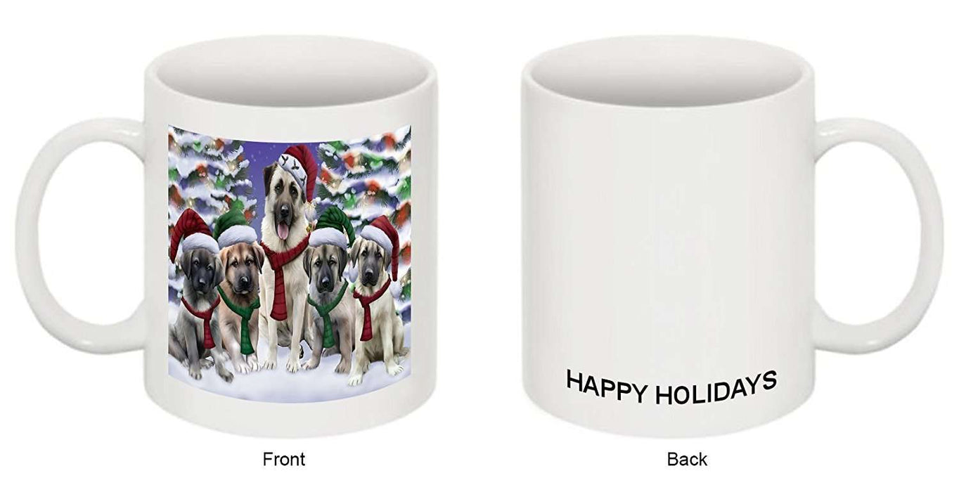 Anatolian Shepherds Dog Christmas Family Portrait in Holiday Scenic Background Mug