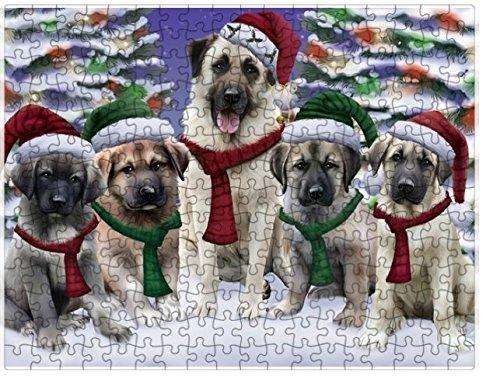 Anatolian Shepherds Dog Christmas Family Portrait in Holiday Scenic Background Puzzle with Photo Tin
