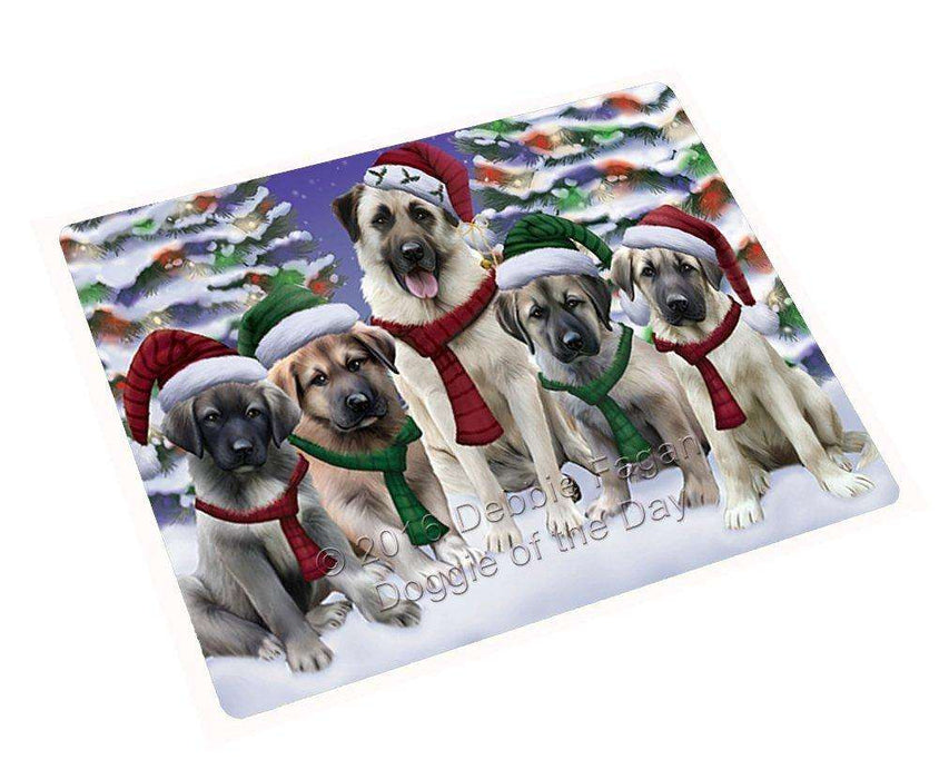 Anatolian Shepherds Dog Christmas Family Portrait in Holiday Scenic Background Tempered Cutting Board