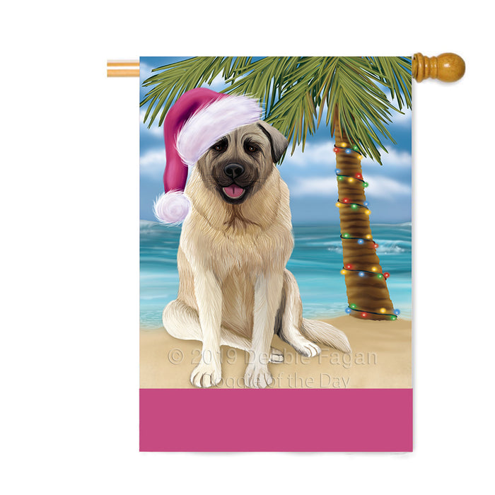 Personalized Summertime Happy Holidays Christmas Anatolian Shepherd Dog on Tropical Island Beach Custom House Flag FLG-DOTD-A60434