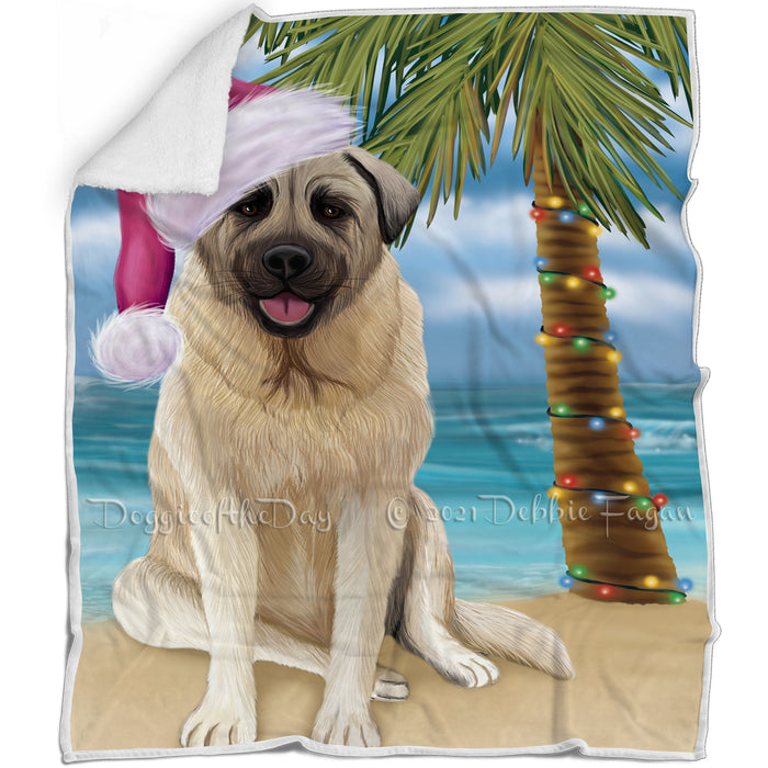 Summertime Happy Holidays Christmas Anatolian Shepherd Dog on Tropical Island Beach Blanket D106