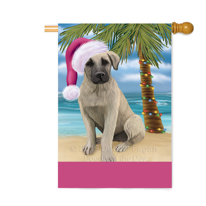 Personalized Summertime Happy Holidays Christmas Anatolian Shepherd Dog on Tropical Island Beach Custom House Flag FLG-DOTD-A60435