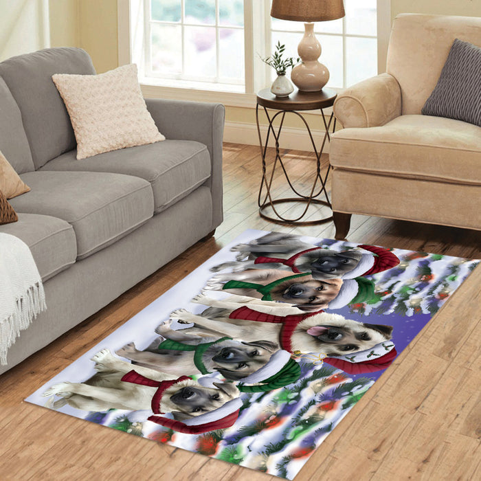Anatolian Shepherd Dogs Christmas Family Portrait in Holiday Scenic Background Area Rug