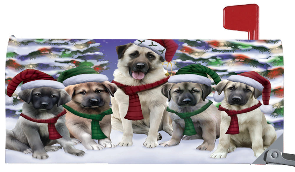 Magnetic Mailbox Cover Anatolian Shepherds Dog Christmas Family Portrait in Holiday Scenic Background MBC48189