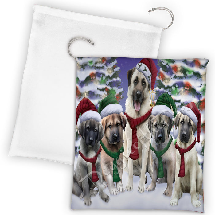 Anatolian Shepherd Dogs Christmas Family Portrait in Holiday Scenic Background Drawstring Laundry or Gift Bag LGB48106