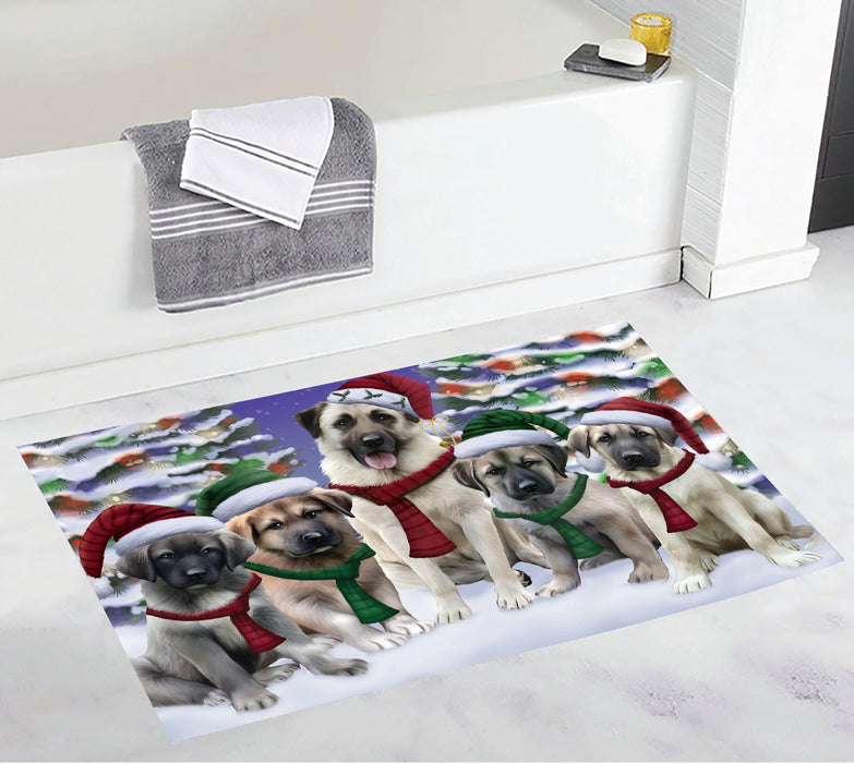 Anatolian Shepherd Dogs Christmas Family Portrait in Holiday Scenic Background Bath Mat