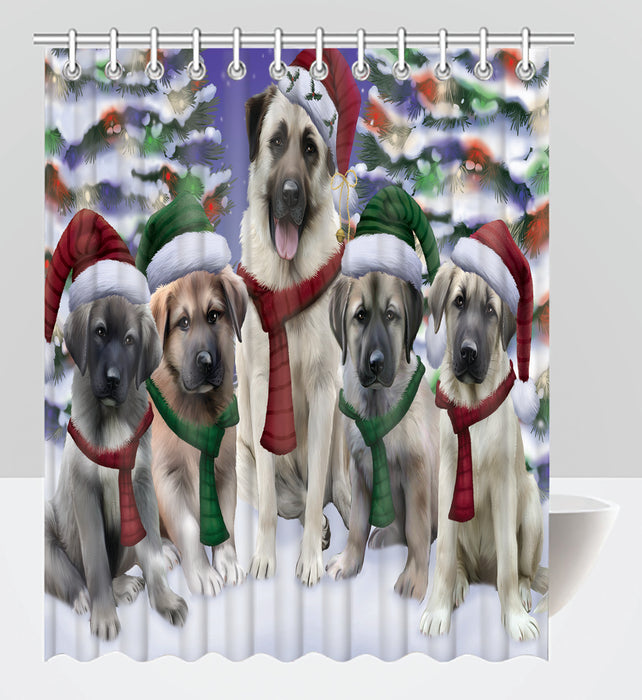 Anatolian Shepherd Dogs Christmas Family Portrait in Holiday Scenic Background Shower Curtain