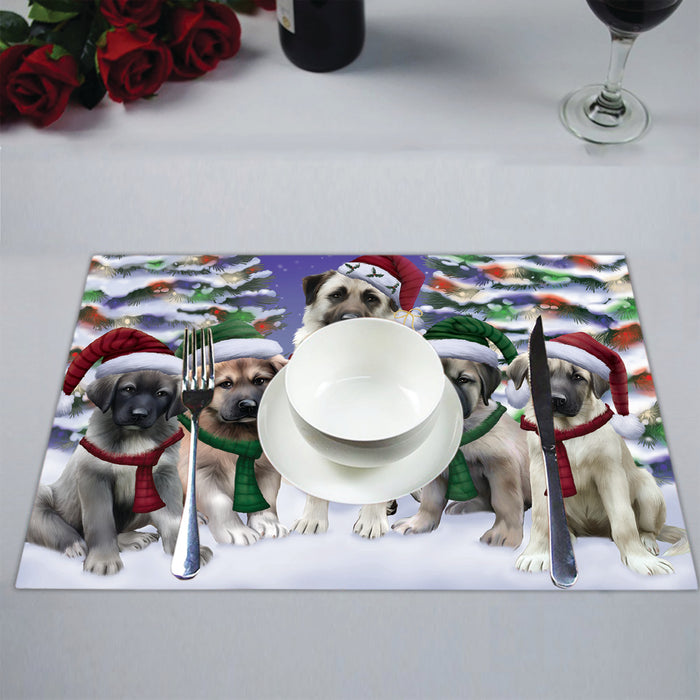 Anatolian Shepherd Dogs Christmas Family Portrait in Holiday Scenic Background Placemat
