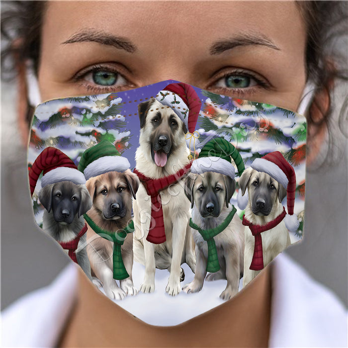 Anatolian Shepherd Dogs Christmas Family Portrait in Holiday Scenic Background Face Mask FM48308