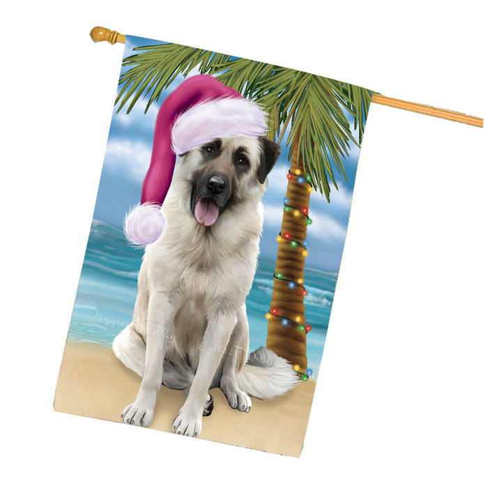 Christmas Summertime Beach Anatolian Shepherd Dog House Flag Outdoor Decorative Double Sided Pet Portrait Weather Resistant Premium Quality Animal Printed Home Decorative Flags 100% Polyester FLG68660