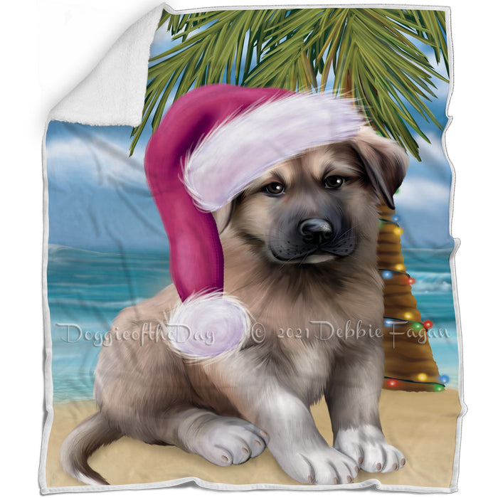 Summertime Happy Holidays Christmas Anatolian Shepherds Dog on Tropical Island Beach Blanket