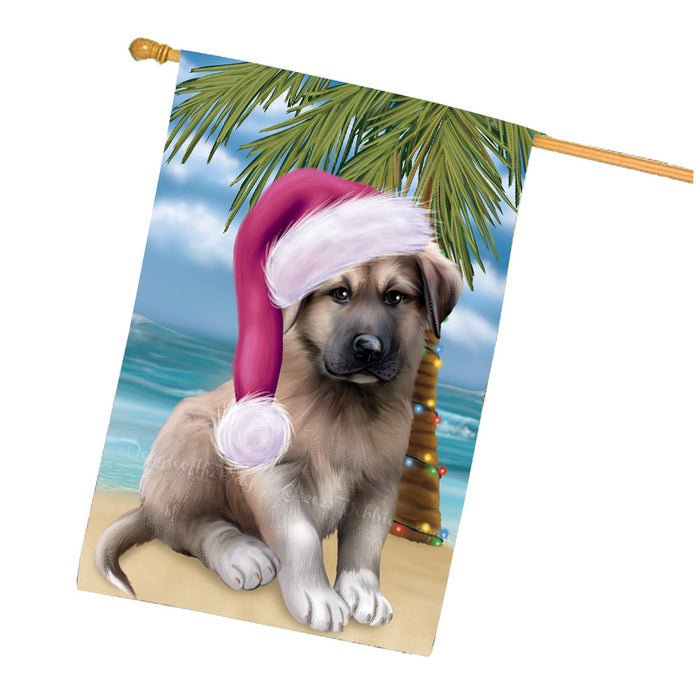 Christmas Summertime Beach Anatolian Shepherd Dog House Flag Outdoor Decorative Double Sided Pet Portrait Weather Resistant Premium Quality Animal Printed Home Decorative Flags 100% Polyester FLG68661