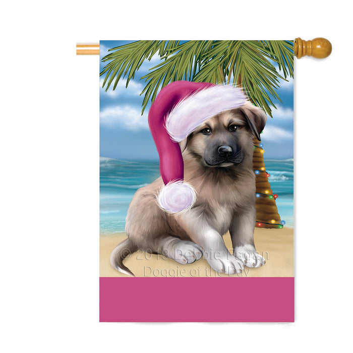 Personalized Summertime Happy Holidays Christmas Anatolian Shepherd Dog on Tropical Island Beach Custom House Flag FLG-DOTD-A60436