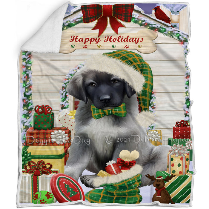 Happy Holidays Christmas Anatolian Shepherd Dog House with Presents Blanket BLNKT77853