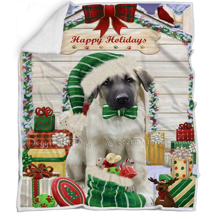 Happy Holidays Christmas Anatolian Shepherd Dog House with Presents Blanket BLNKT77862