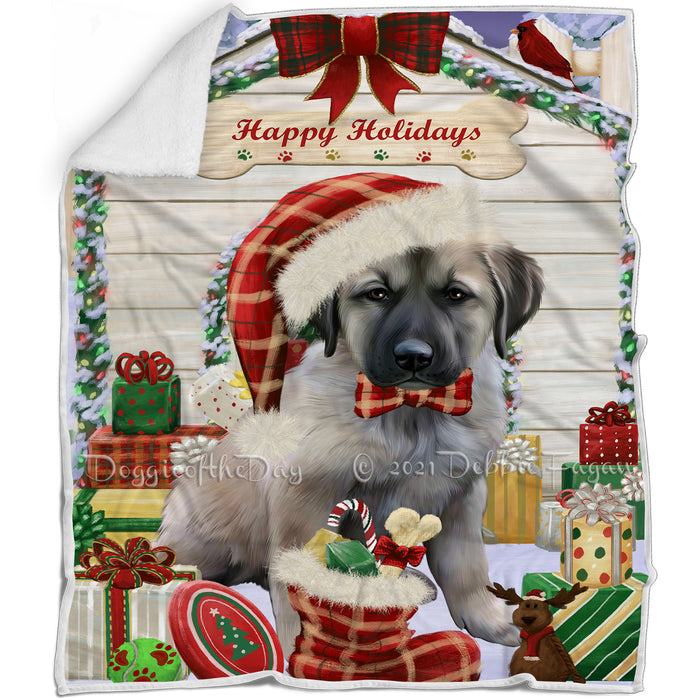 Happy Holidays Christmas Anatolian Shepherd Dog House with Presents Blanket BLNKT77871