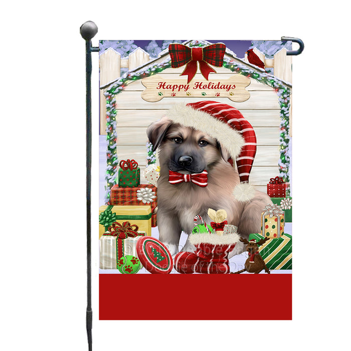 Personalized Happy Holidays Christmas Anatolian Shepherd Dog House with Presents Custom Garden Flags GFLG-DOTD-A59262