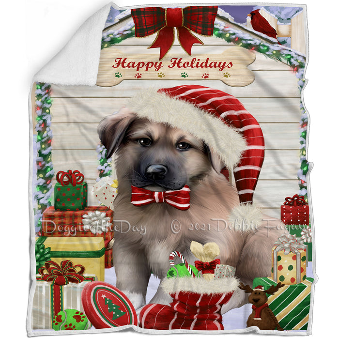 Happy Holidays Christmas Anatolian Shepherd Dog House with Presents Blanket BLNKT77880