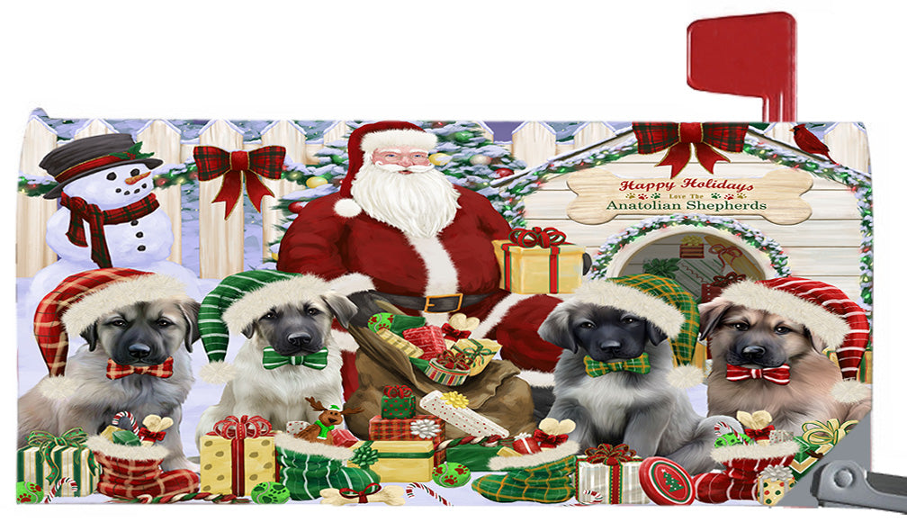 Happy Holidays Christmas Anatolian Shepherd Dogs House Gathering 6.5 x 19 Inches Magnetic Mailbox Cover Post Box Cover Wraps Garden Yard Décor MBC48779